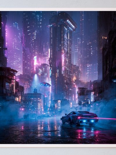 Neon Cyberpunk Cityscape Print. poster