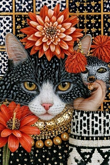 Ornate Cat Portrait Illustration Poster. poster detail