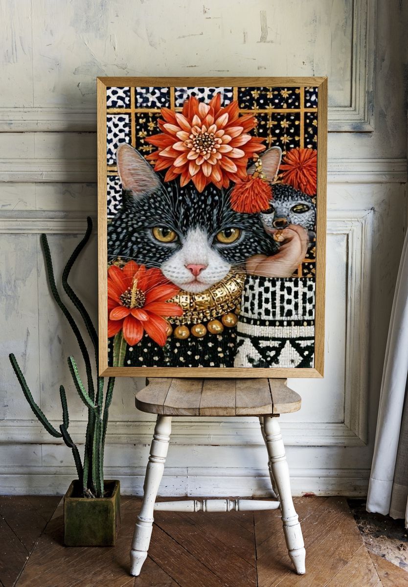 Ornate Cat Portrait Illustration Poster. room preview