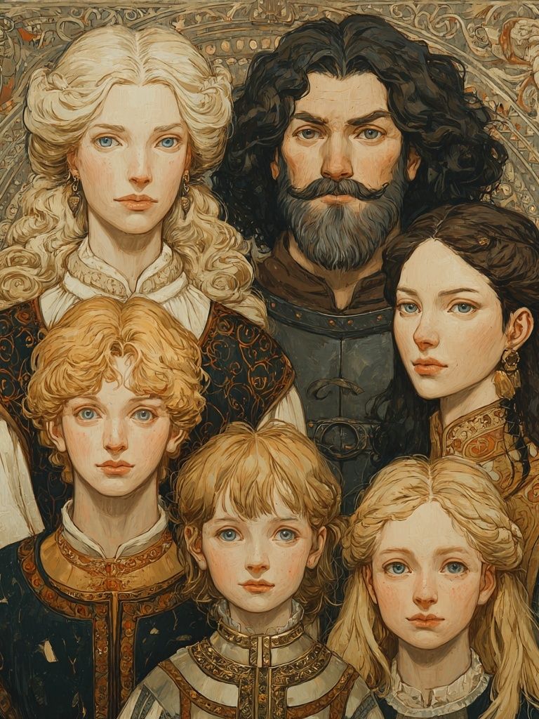 Medieval Family Portrait Print. poster — illustration art