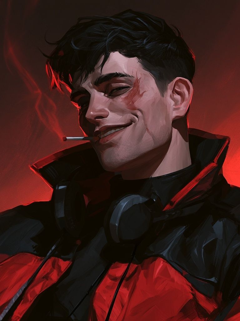 Smirking Cyberpunk Portrait Poster. poster detail
