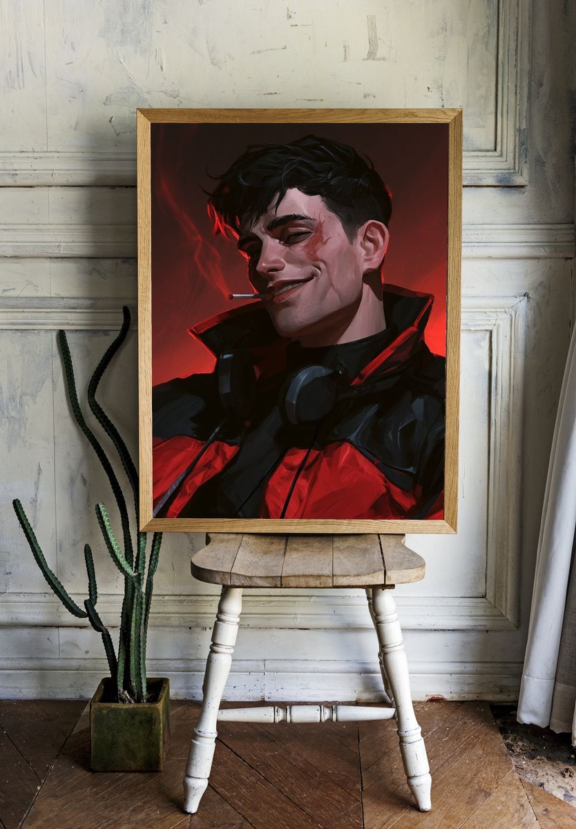 Smirking Cyberpunk Portrait Poster. — room view 1