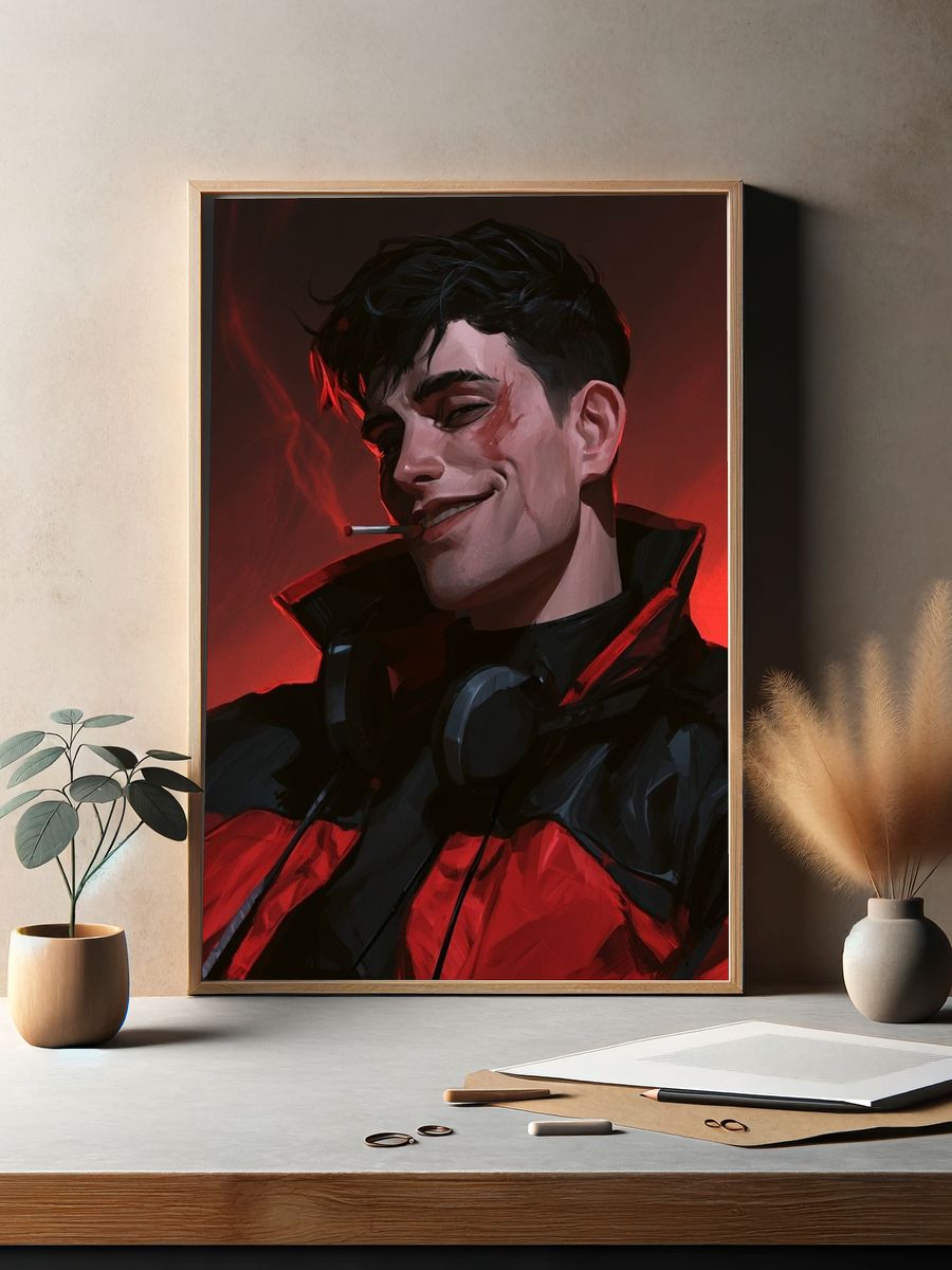 Smirking Cyberpunk Portrait Poster. — room view 2