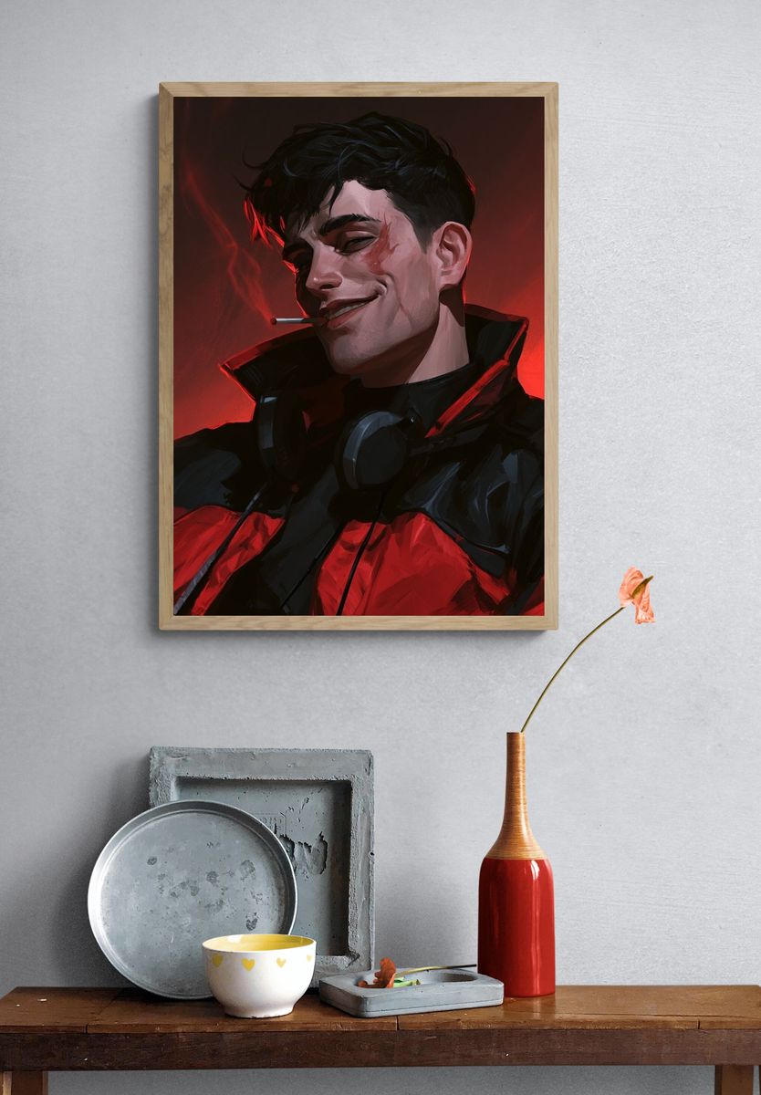 Smirking Cyberpunk Portrait Poster. — room view 3
