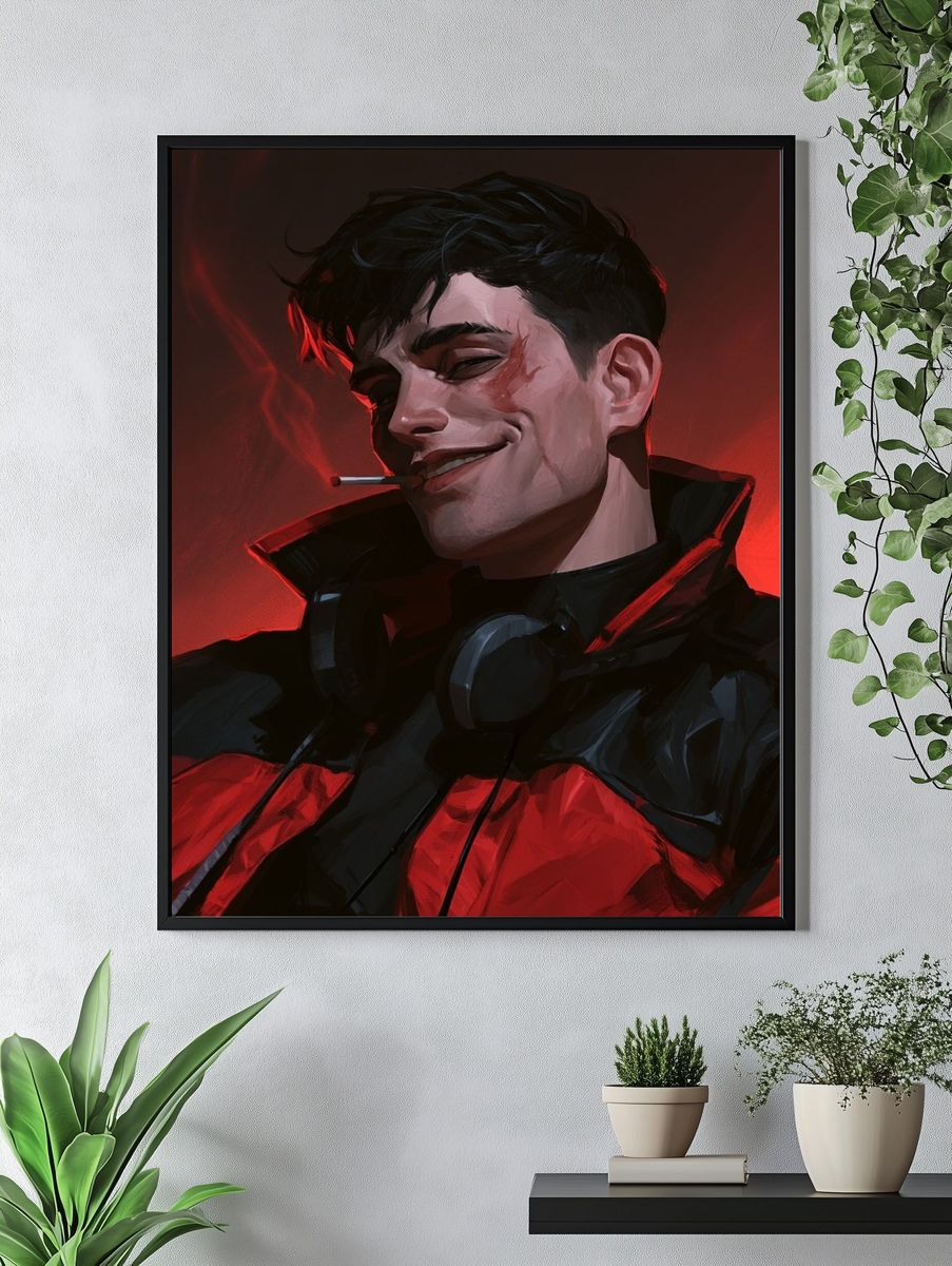 Smirking Cyberpunk Portrait Poster. — room view 4