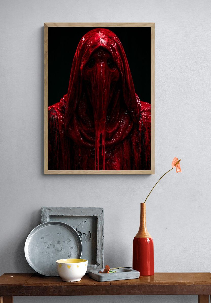 Crimson Hooded Horror Portrait Poster. — room view 3
