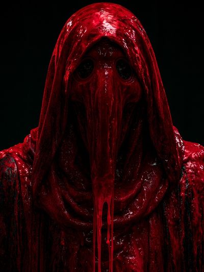 Crimson Hooded Horror Portrait Poster.