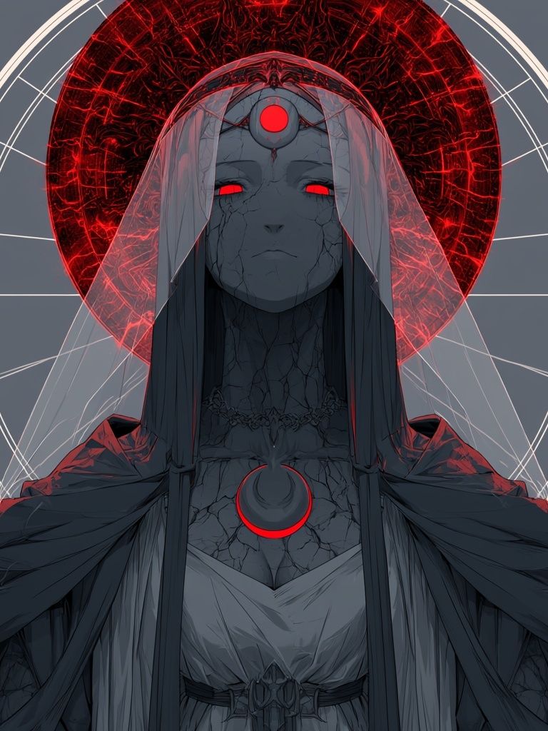 Crimson Halo Mystic Figure Print. poster detail