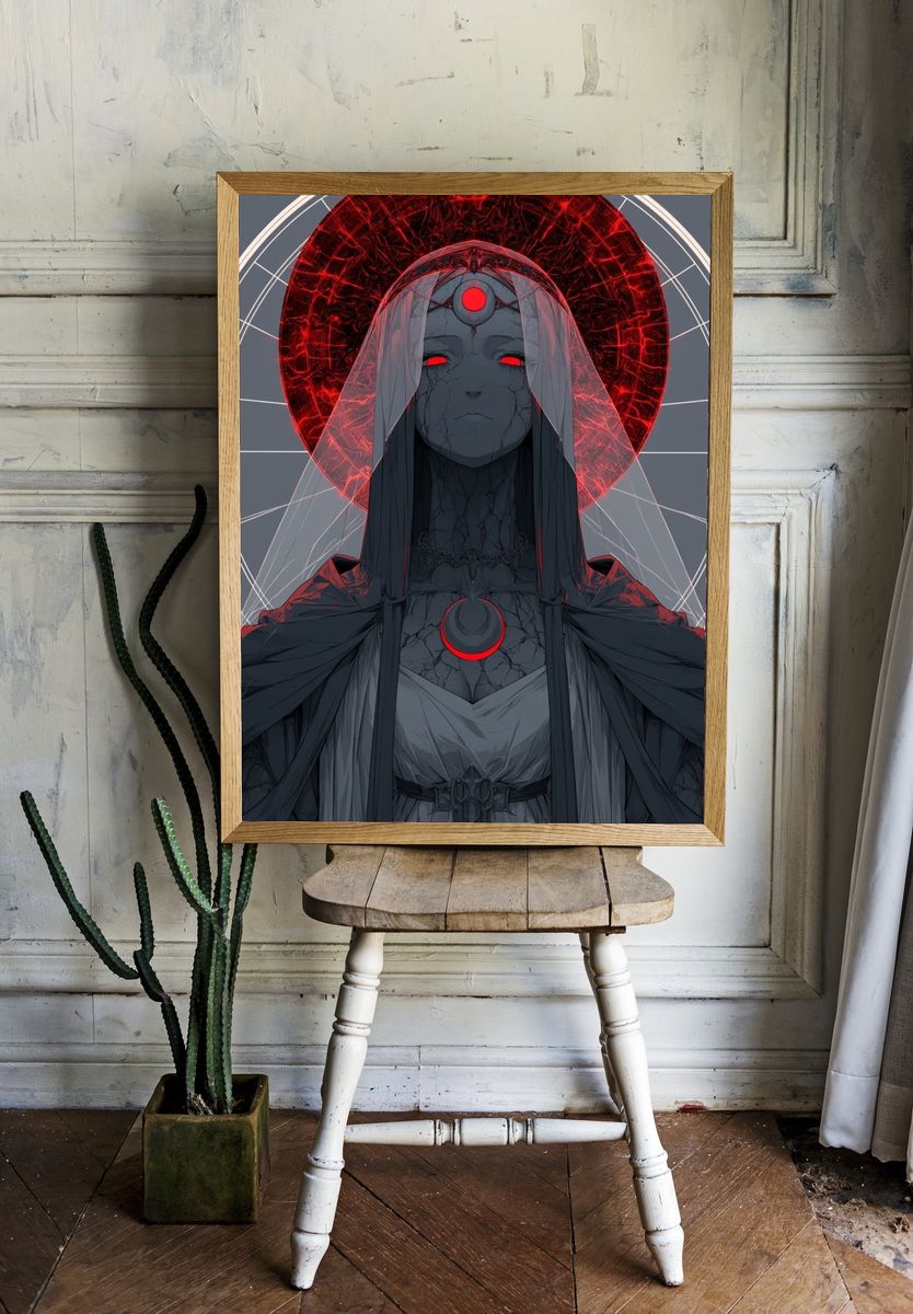 Crimson Halo Mystic Figure Print. room preview