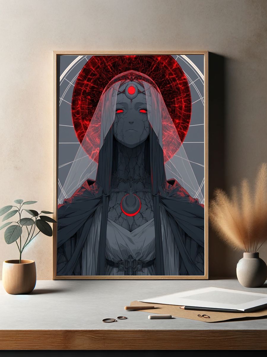 Crimson Halo Mystic Figure Print. — room view 2