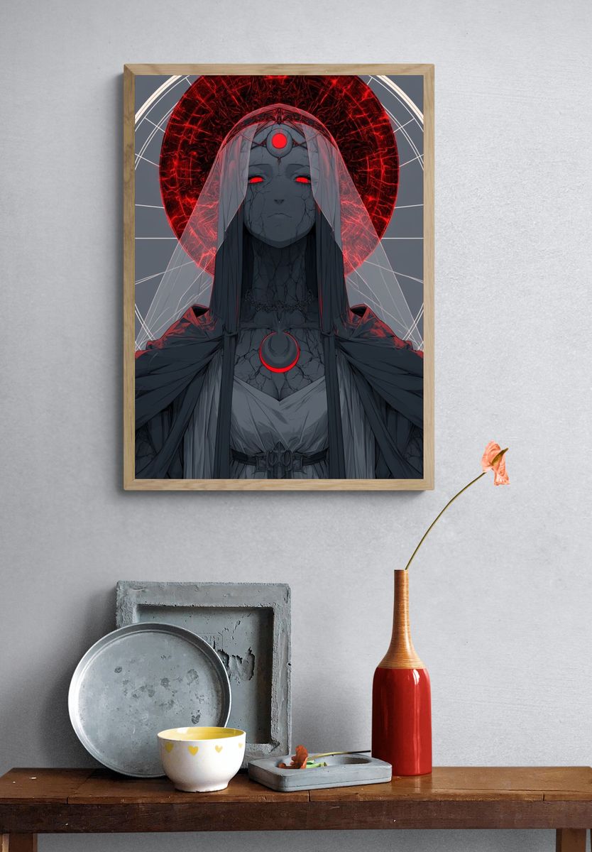 Crimson Halo Mystic Figure Print. — room view 3