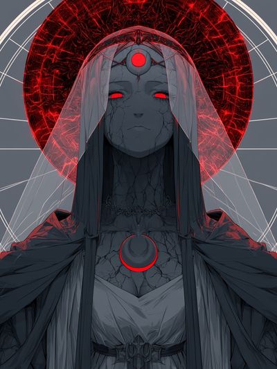 Crimson Halo Mystic Figure Print.