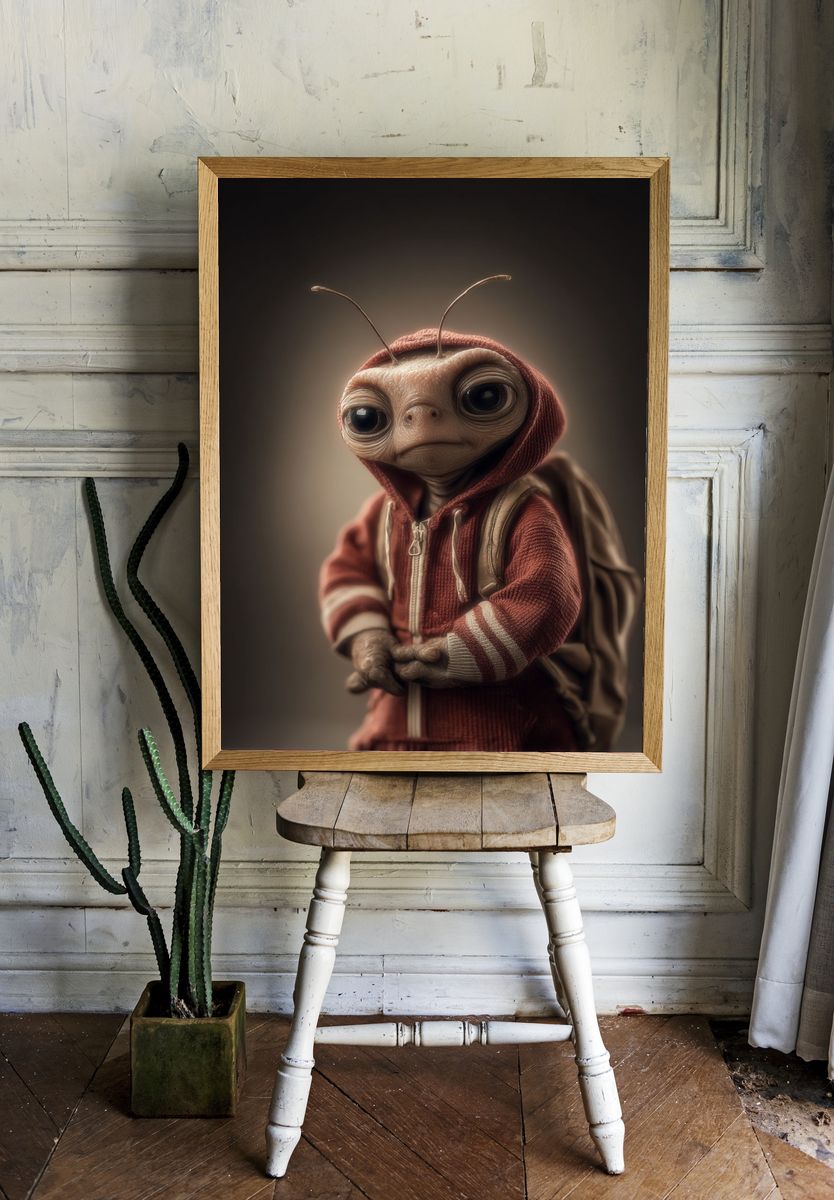 Cute Alien Portrait Illustration Poster. — room view 1