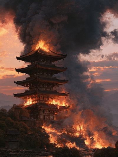 Burning Pagoda — Cinematic Print. poster