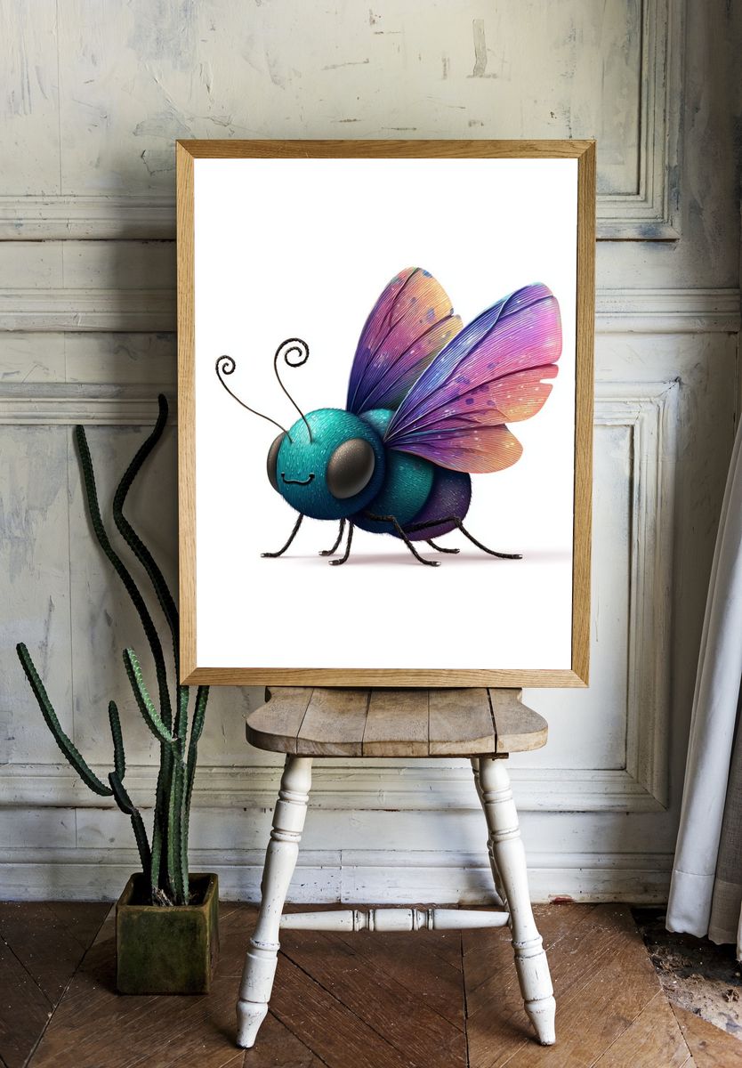 Rainbow Butterfly Bug Illustration Poster. — room view 1