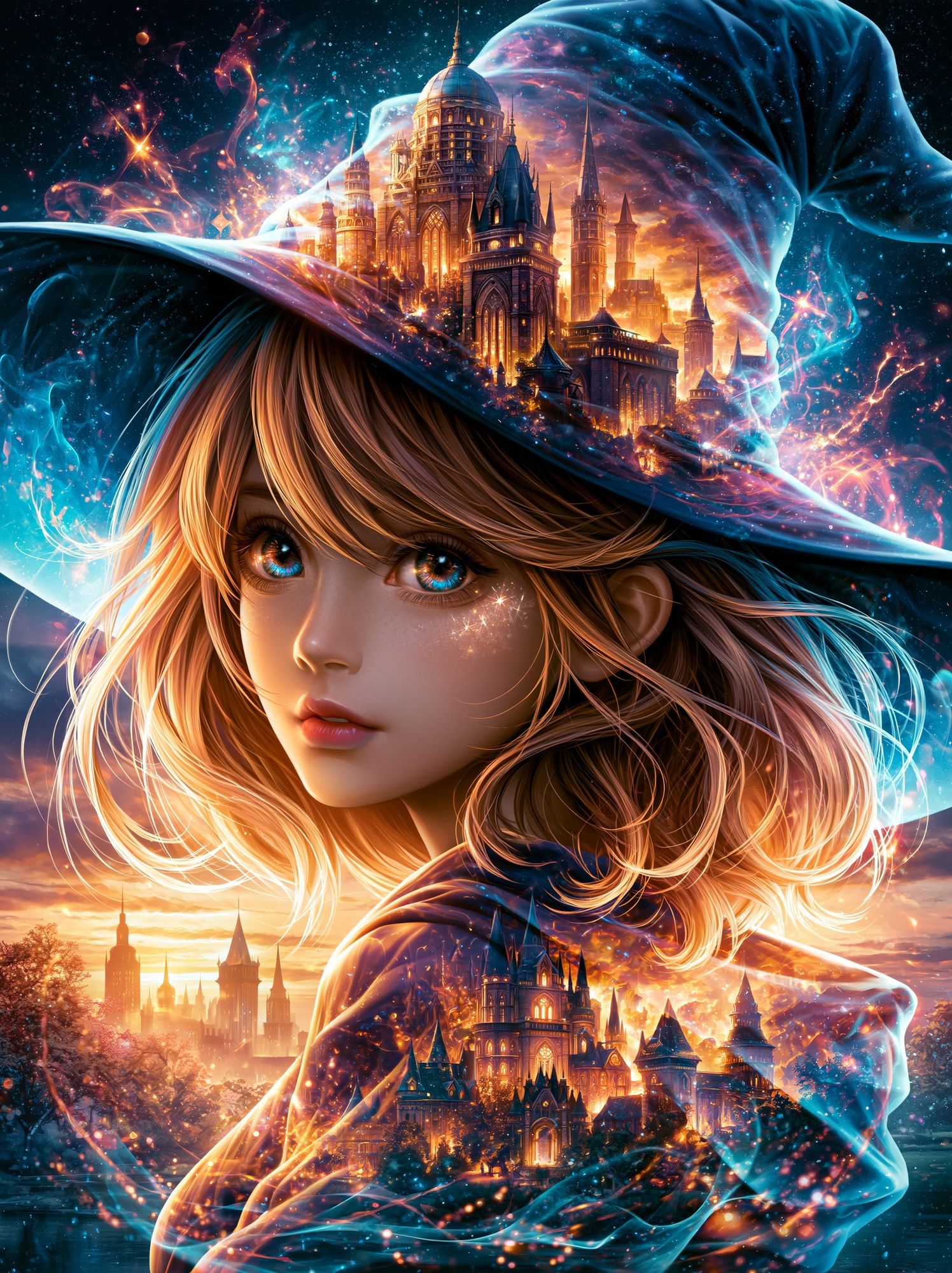 Enchanted Girl and Castle Fantasy Print. poster — illustration art