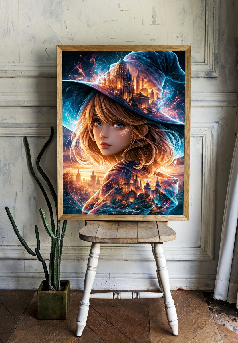 Enchanted Girl and Castle Fantasy Print. — room view 1