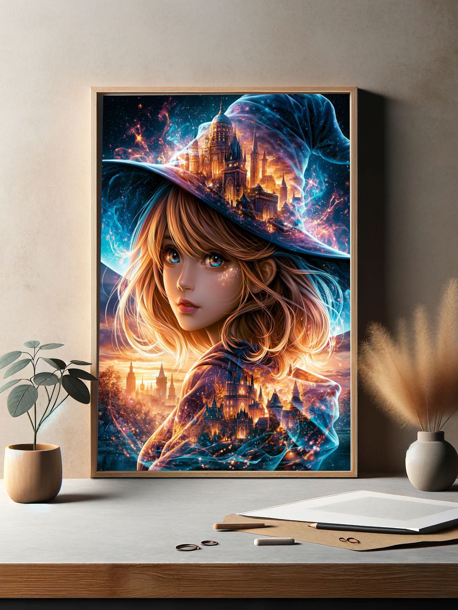 Enchanted Girl and Castle Fantasy Print. — room view 2