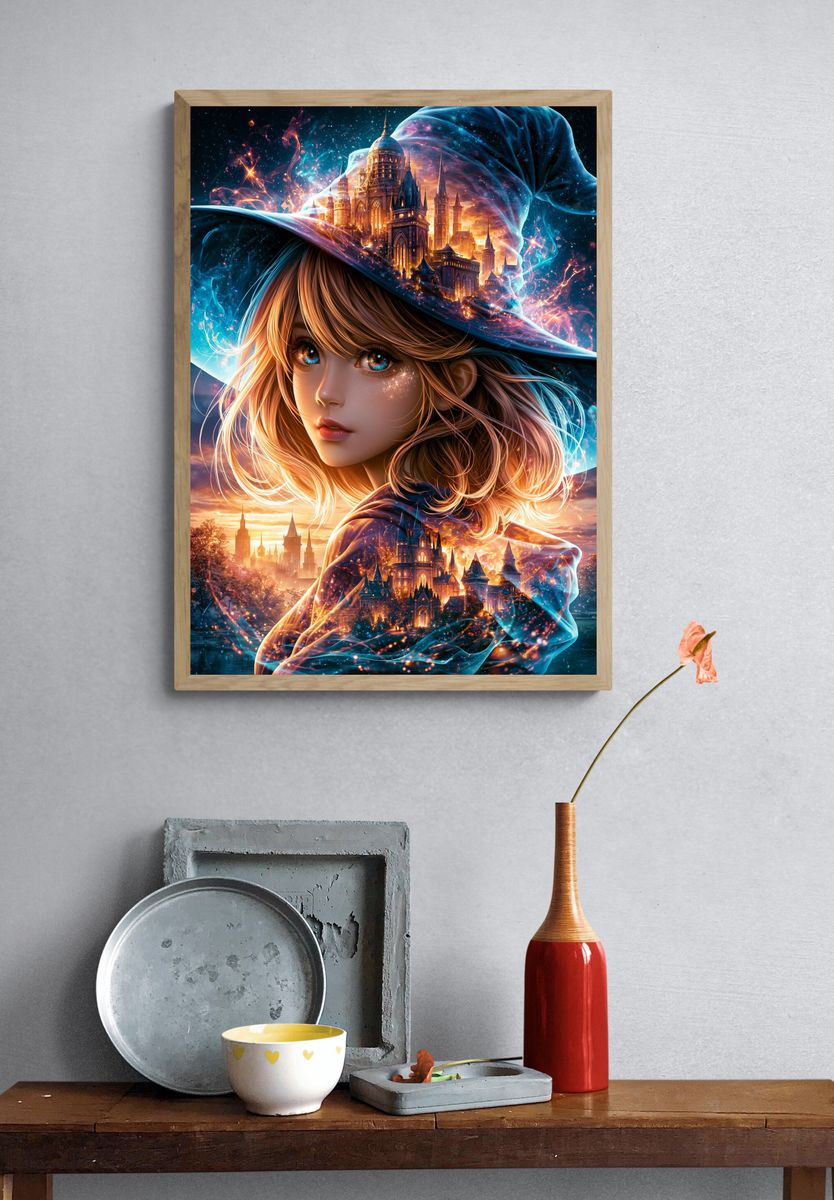 Enchanted Girl and Castle Fantasy Print. — room view 3