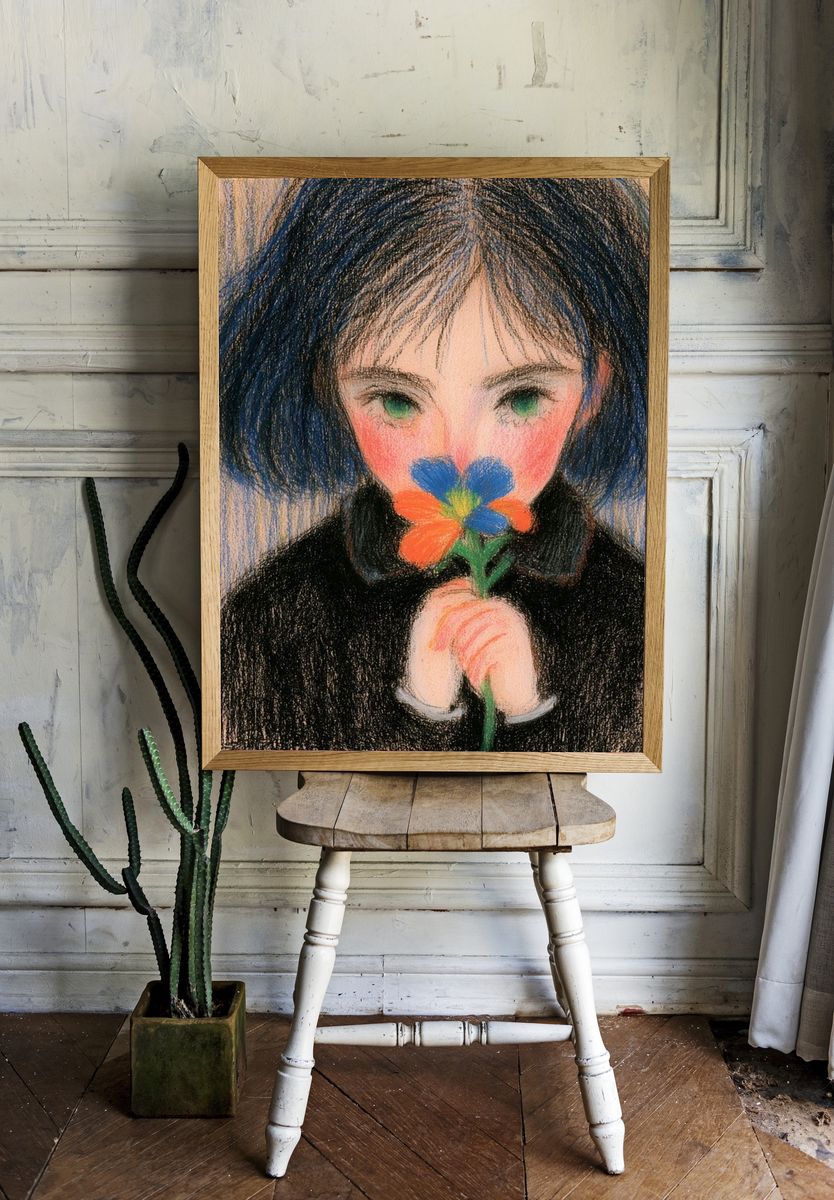 Girl with Flower Fine-Art Print. — room view 1