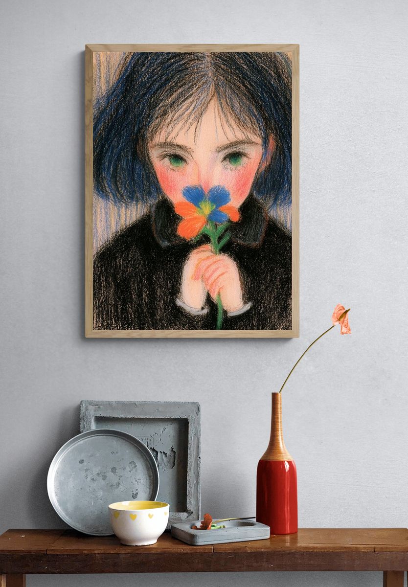 Girl with Flower Fine-Art Print. — room view 3