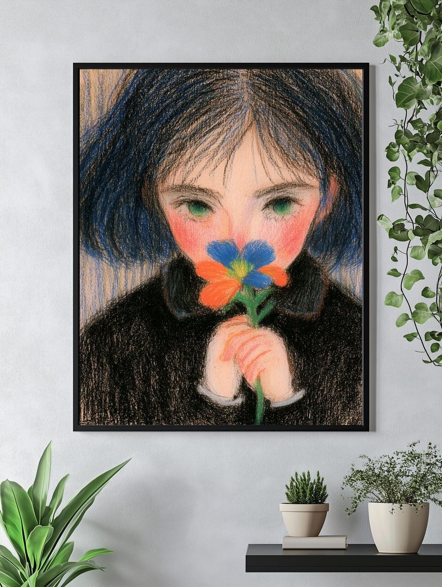 Girl with Flower Fine-Art Print. — room view 4