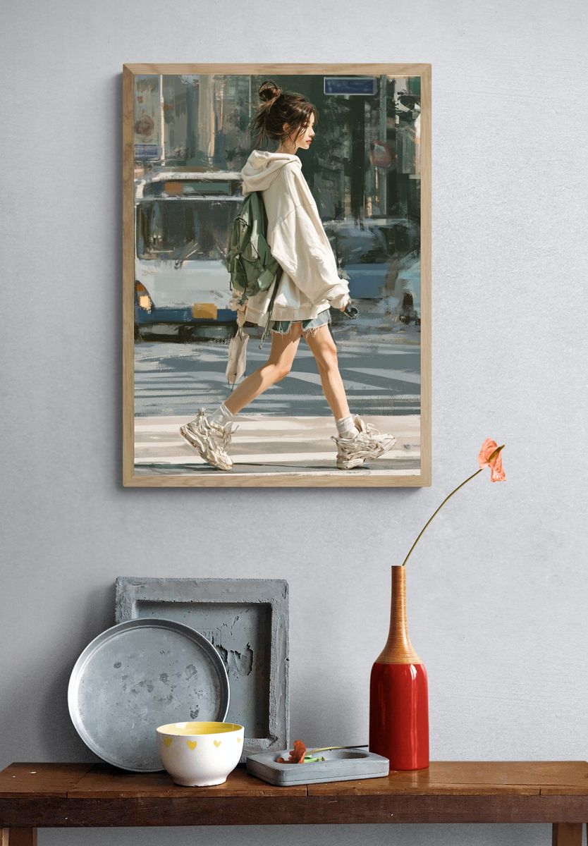 Urban Street Walker Illustration Poster. — room view 3