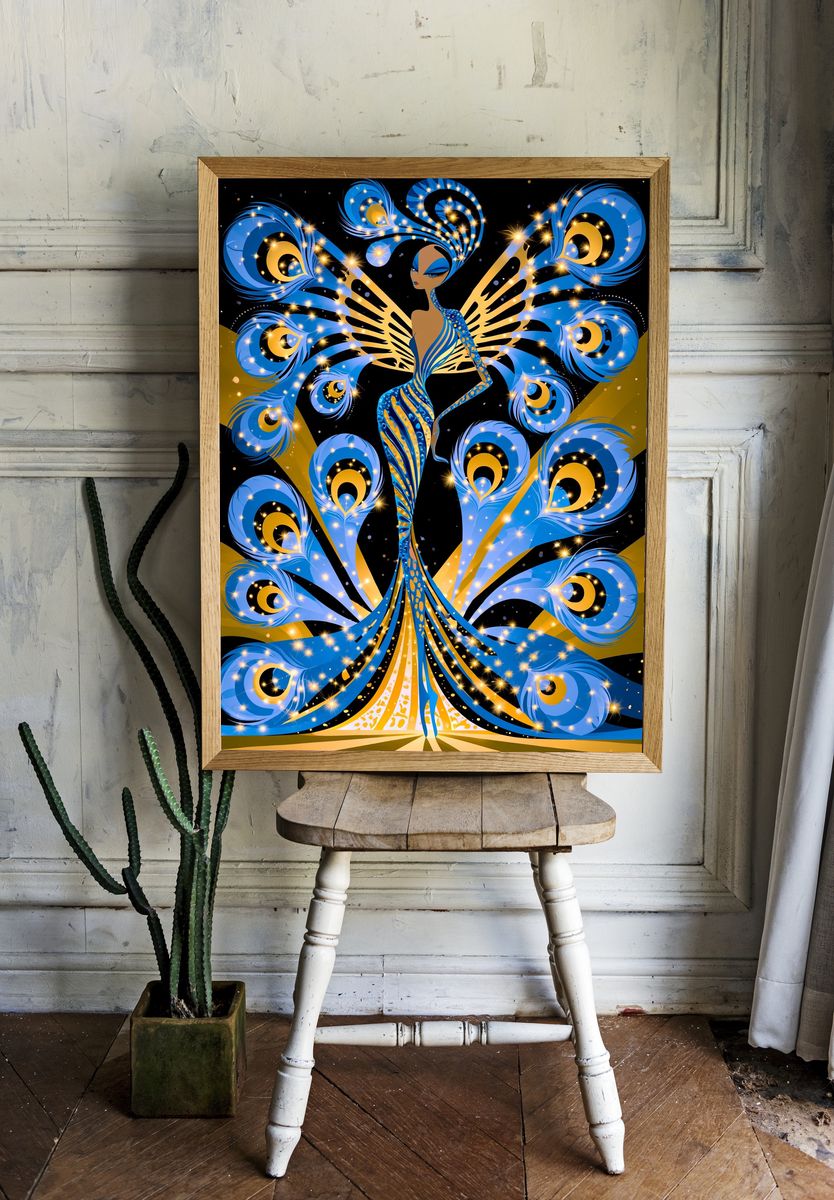 Peacock Goddess Digital Art Poster. — room view 1