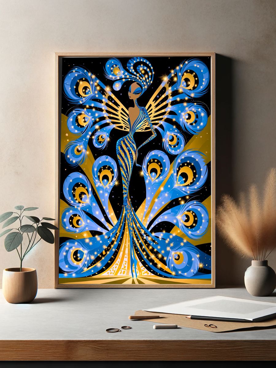Peacock Goddess Digital Art Poster. — room view 2