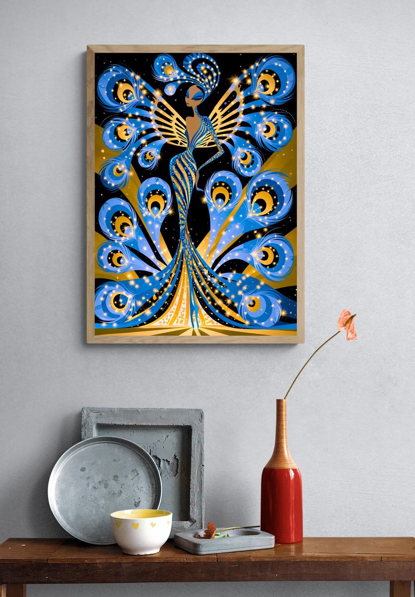 Peacock Goddess Digital Art Poster. — room view 3