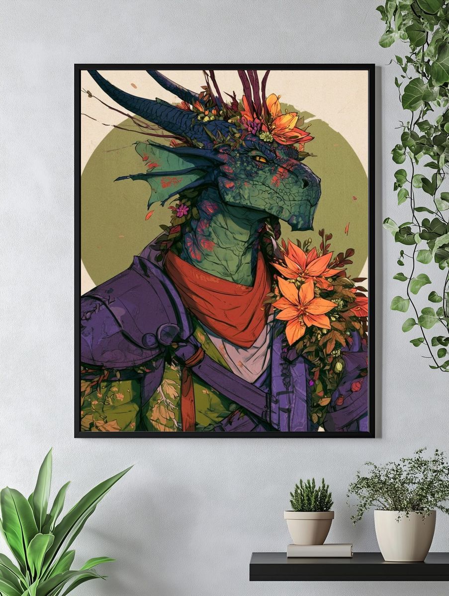 Floral Dragon Portrait Print. — room view 4