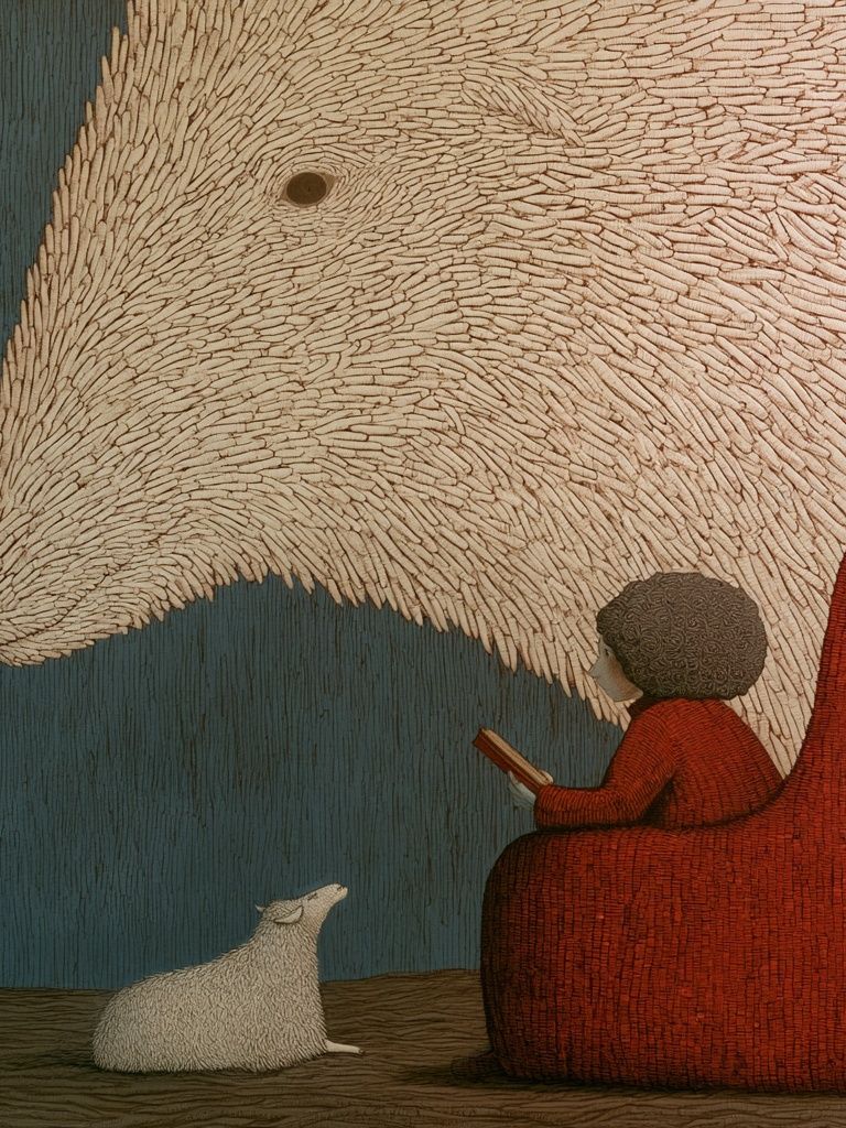 Girl and Sheep Surreal Illustration Poster. poster detail