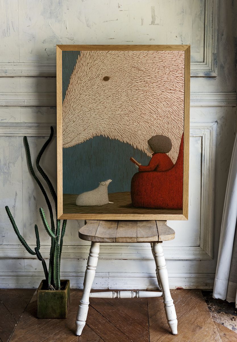 Girl and Sheep Surreal Illustration Poster. room preview