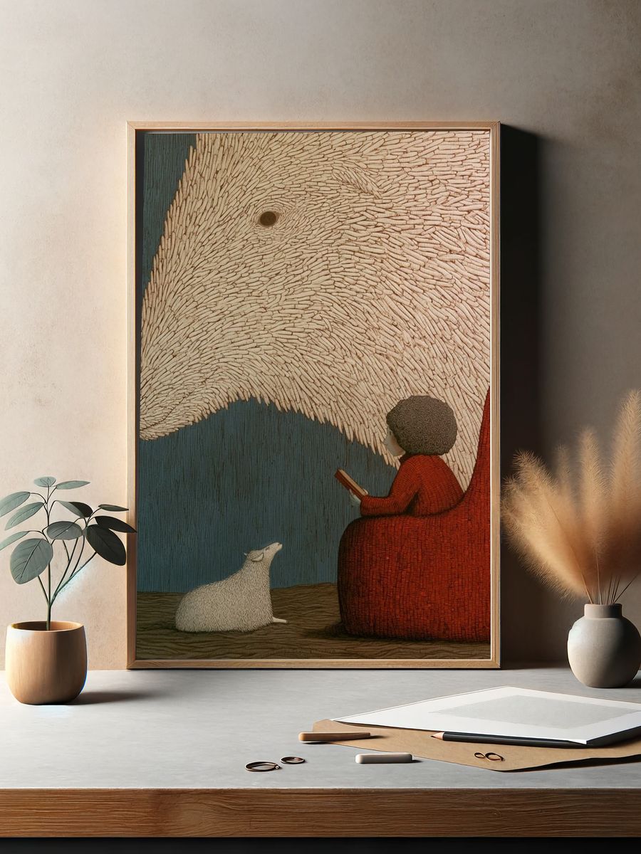 Girl and Sheep Surreal Illustration Poster. — room view 2