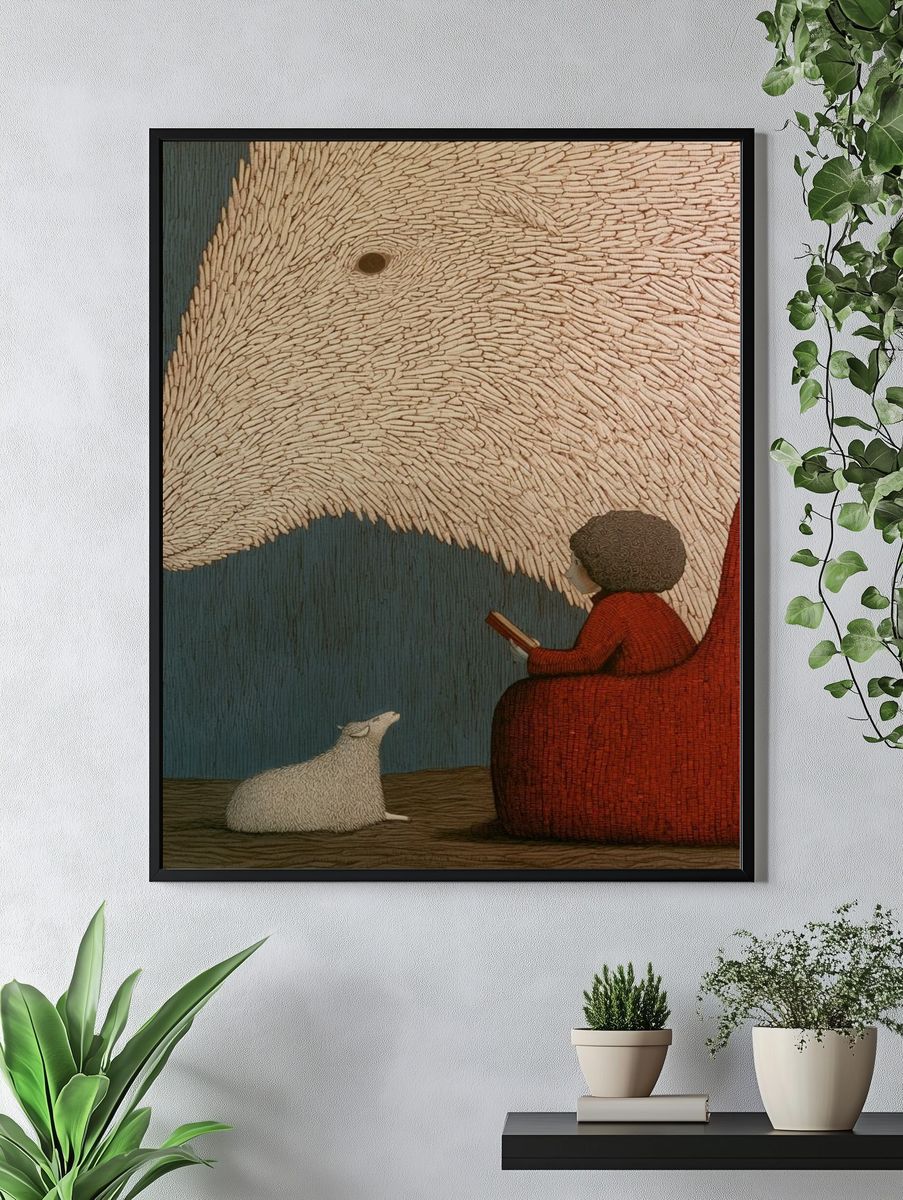 Girl and Sheep Surreal Illustration Poster. — room view 4