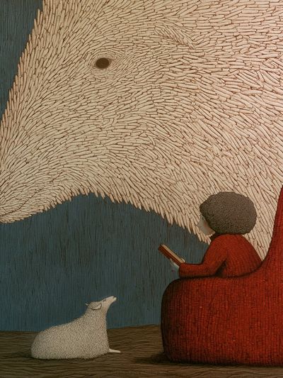 Girl and Sheep Surreal Illustration Poster. poster print