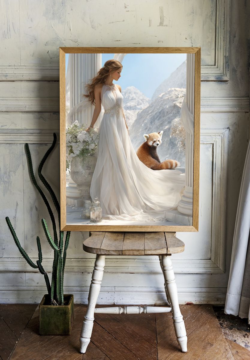 Dreamy Red Panda Portrait Print. room preview
