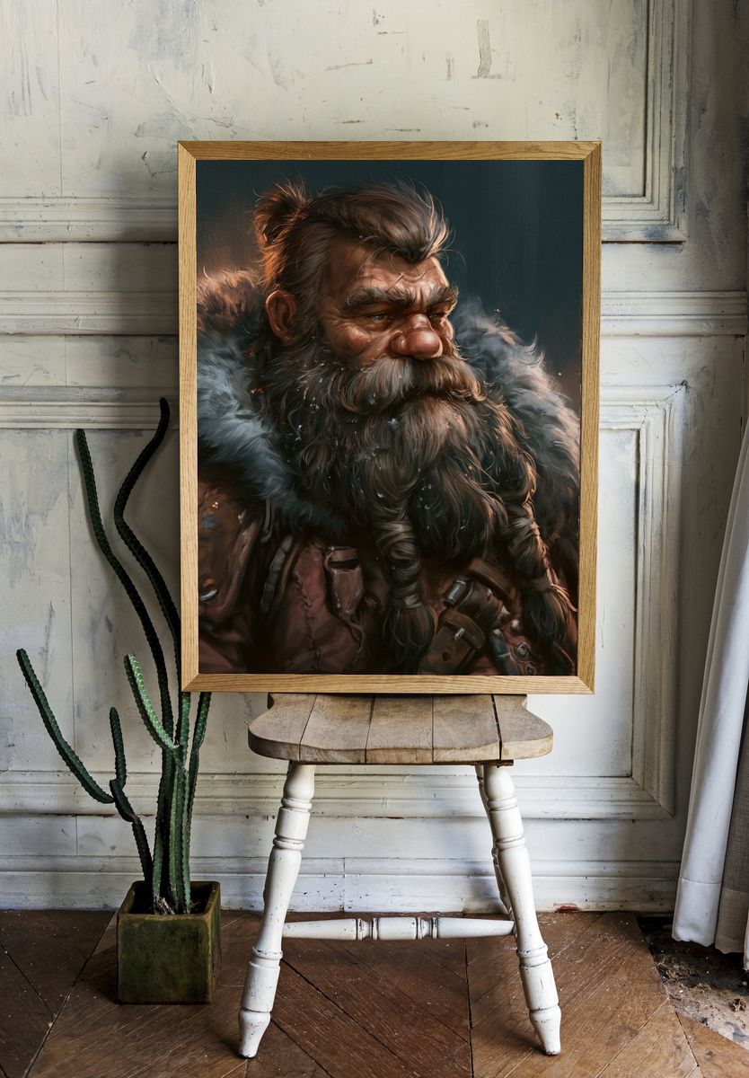 Bearded Warrior Portrait Print. room preview