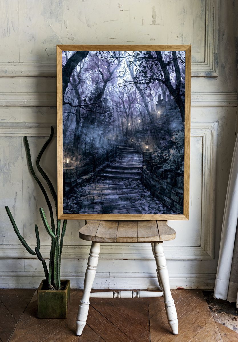 Moonlit Forest Path Illustration Poster. room preview