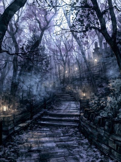 Moonlit Forest Path Illustration Poster. poster