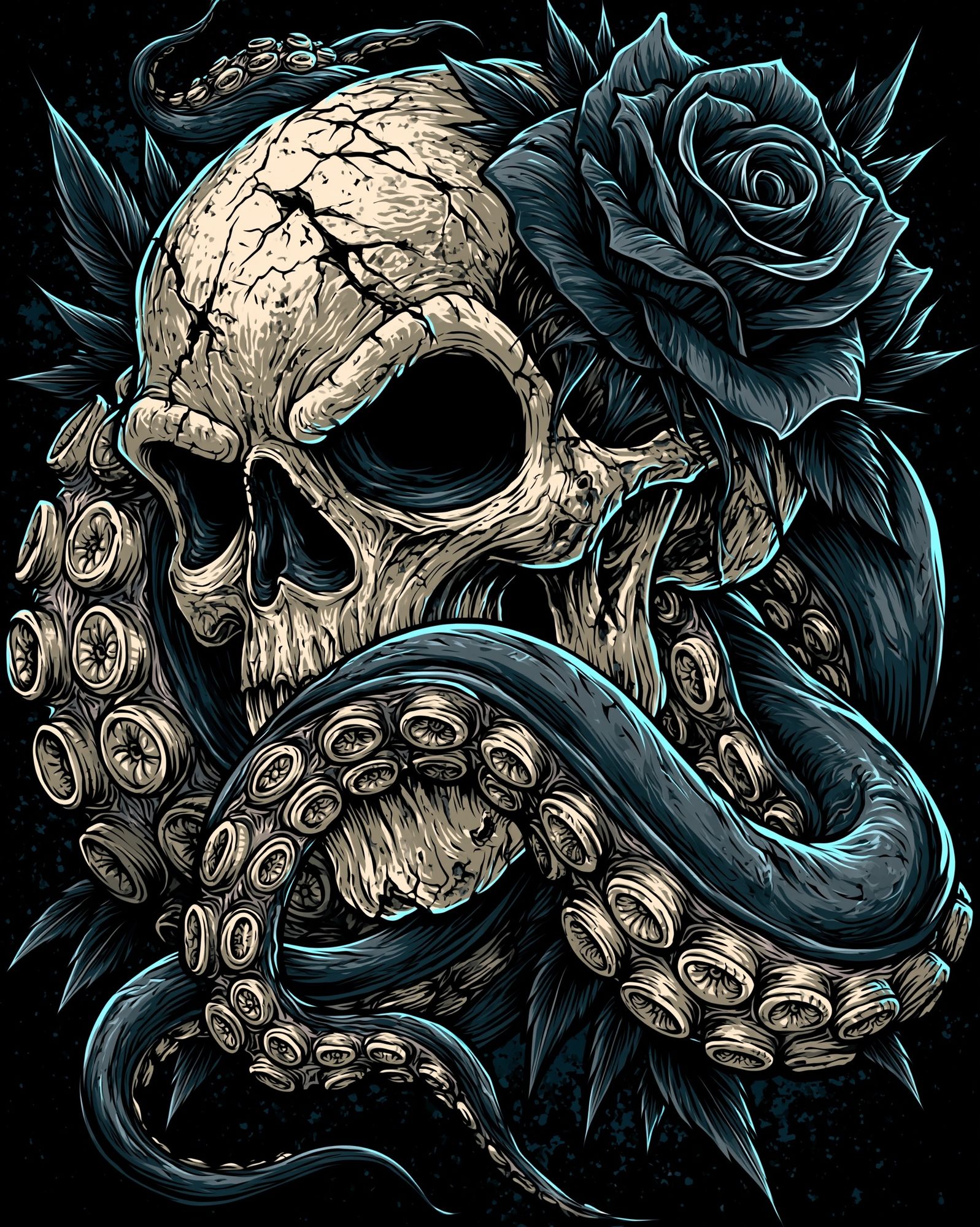 Skull and Black Rose Illustration Poster. poster — illustration art
