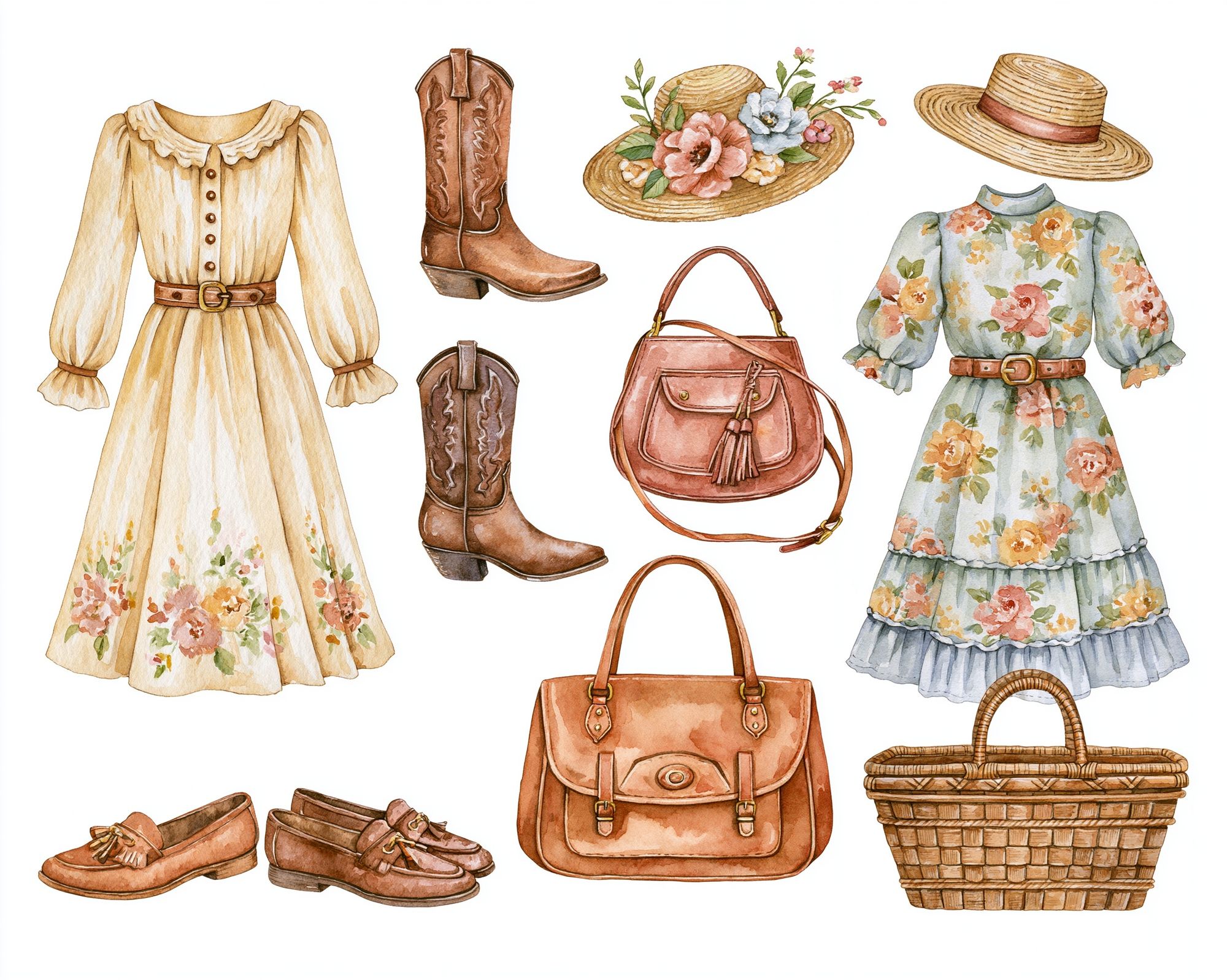 Vintage Cottagecore Fashion Watercolor Print. poster detail