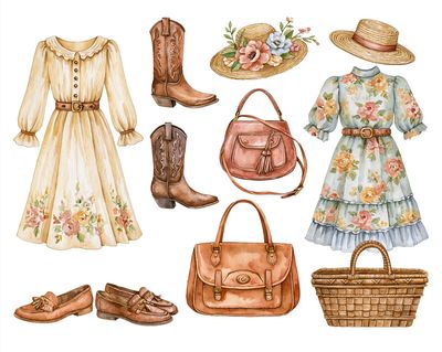 Vintage Cottagecore Fashion Watercolor Print.