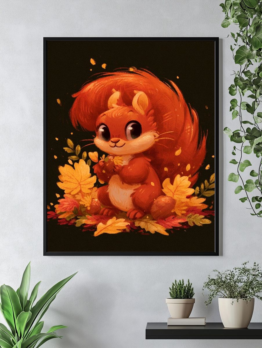 Autumn Squirrel Illustration Poster. — room view 4