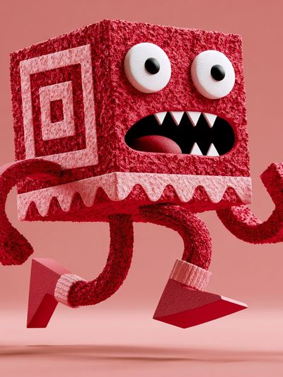 Playful Red Monster Illustration Poster.