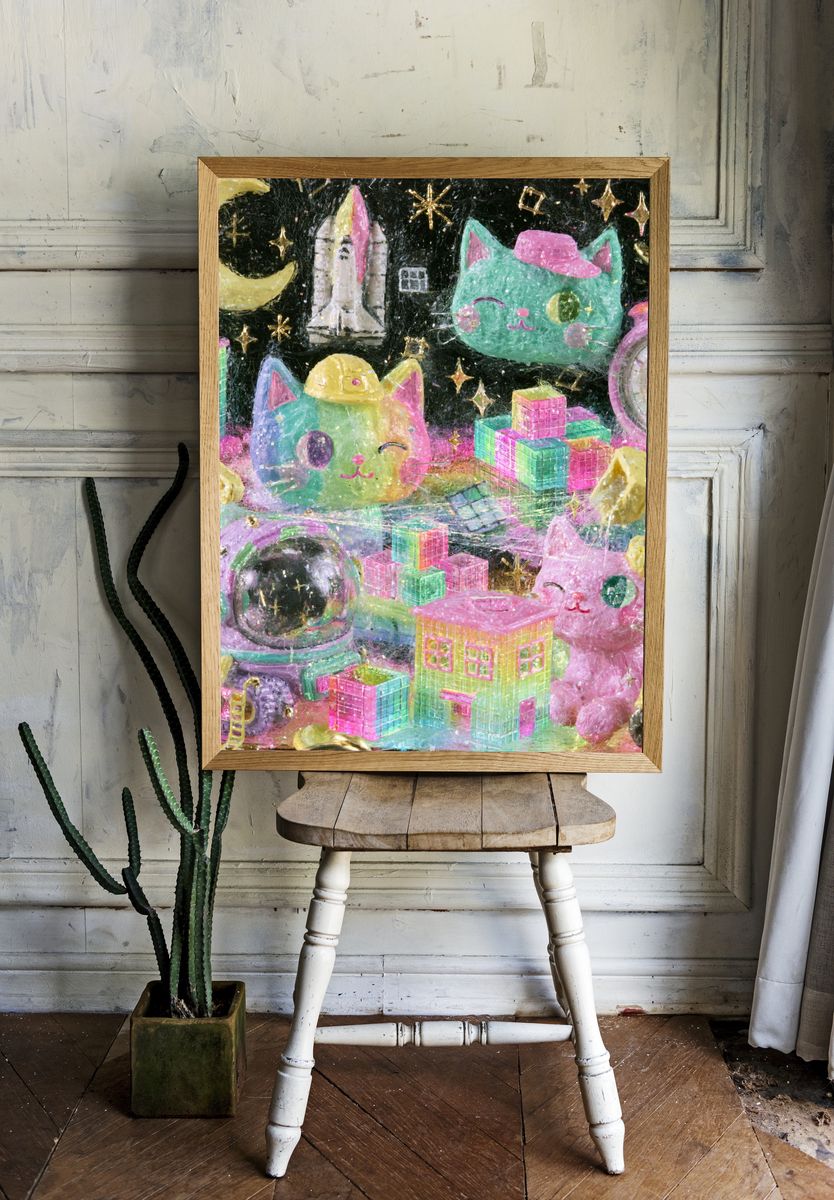 Kawaii Space Cats Poster. — room view 1