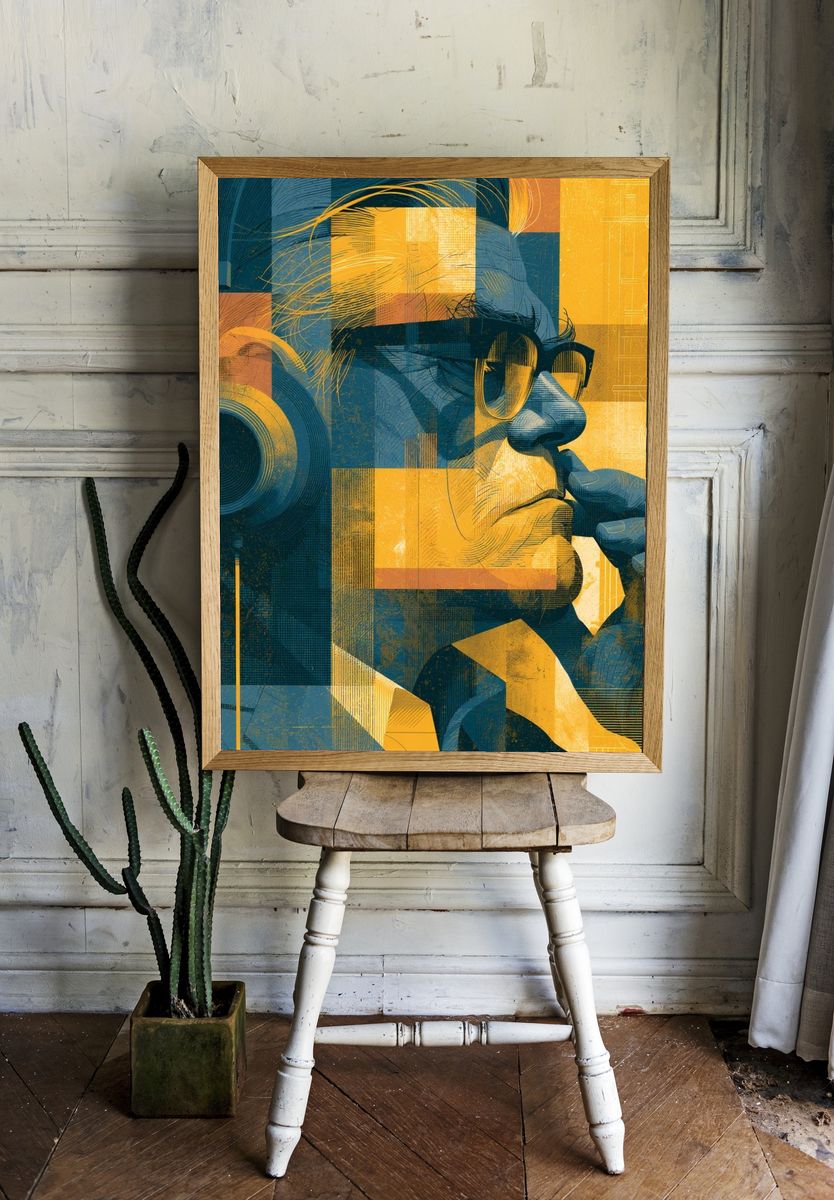 Contemplative Man Digital Art Poster. — room view 1