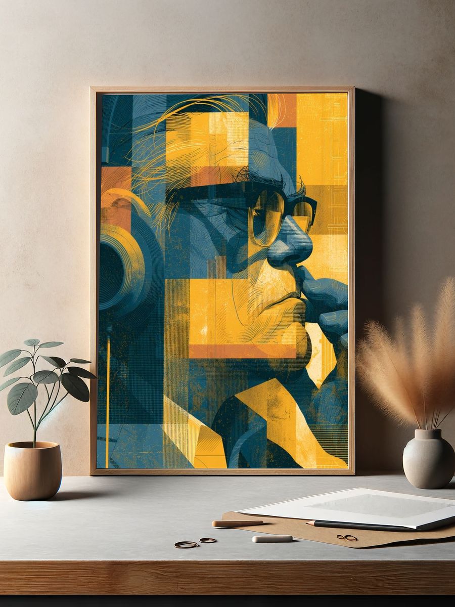 Contemplative Man Digital Art Poster. — room view 2