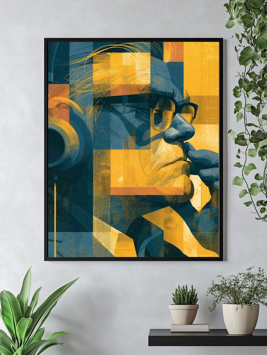 Contemplative Man Digital Art Poster. — room view 4