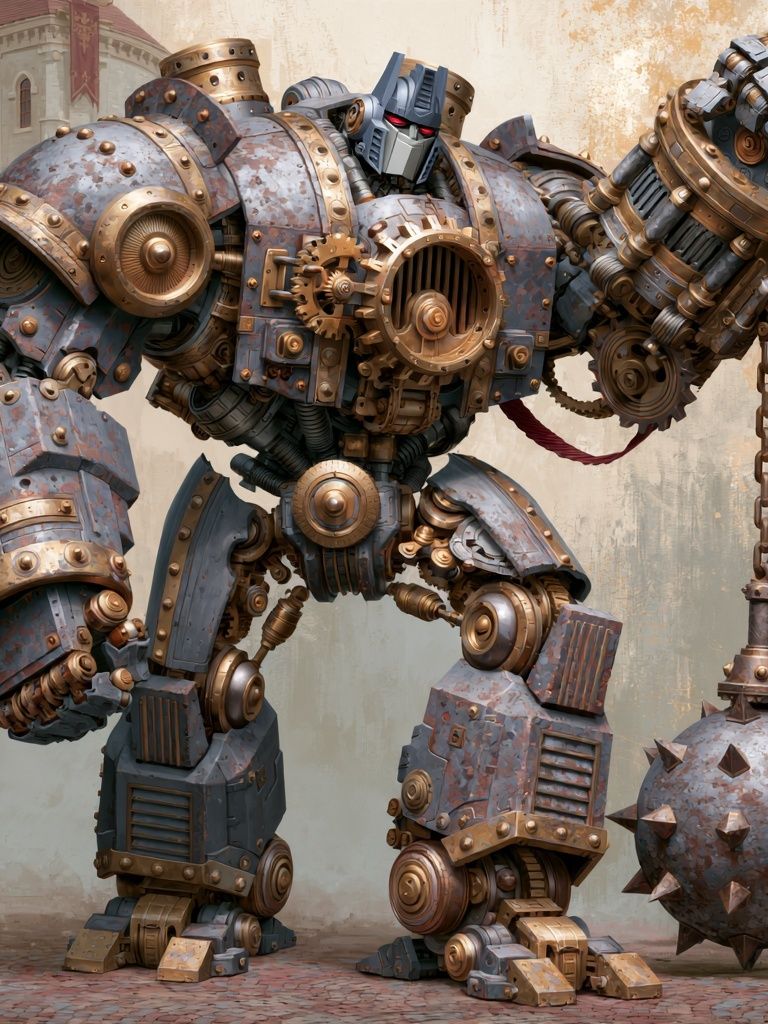 Steampunk Robot Warrior Print. poster — illustration art